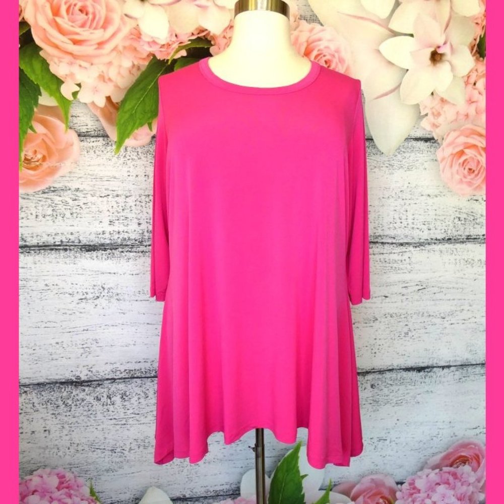 Woman Within Pink Flowy Sharkbite Hem Top 1X